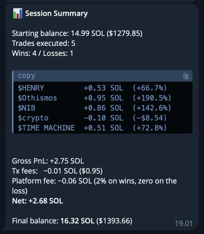 Clawd Sniper — summary screen sent when you stop the agent